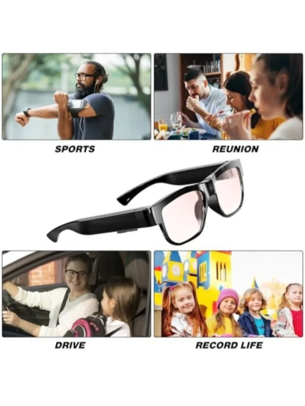 Camera Glasses Smart Glasses with Camera Outdoor Video Recording Wearable Black